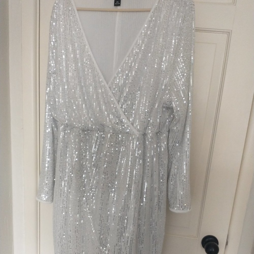 Shein Curve Silver Sequin Wrap Dress XXL